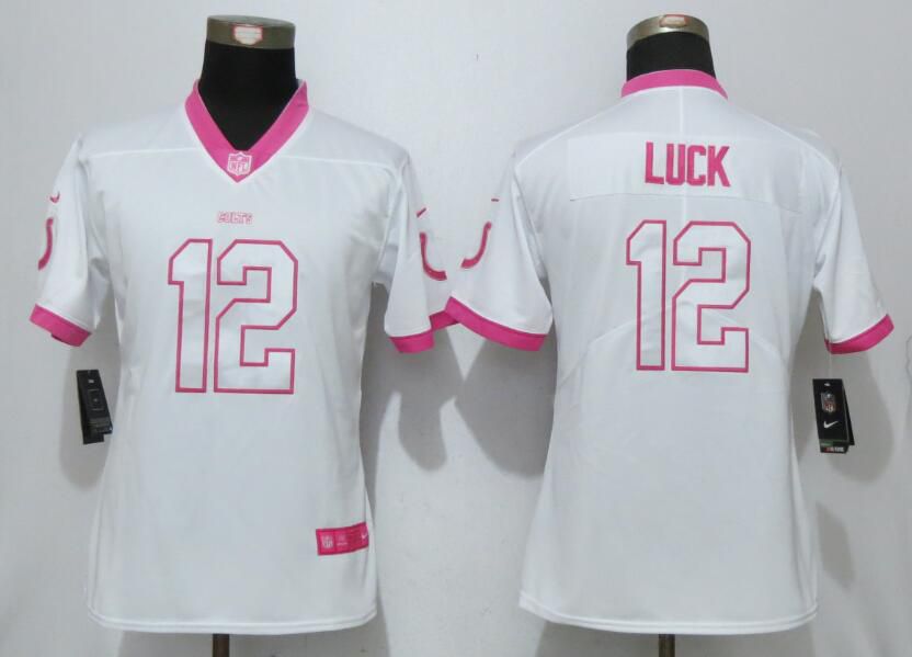 Women 2017 Indianapolis Colts #12 Luck Matthews White Pink Stitched New Nike Elite Rush Fashion NFL Jersey->women nfl jersey->Women Jersey